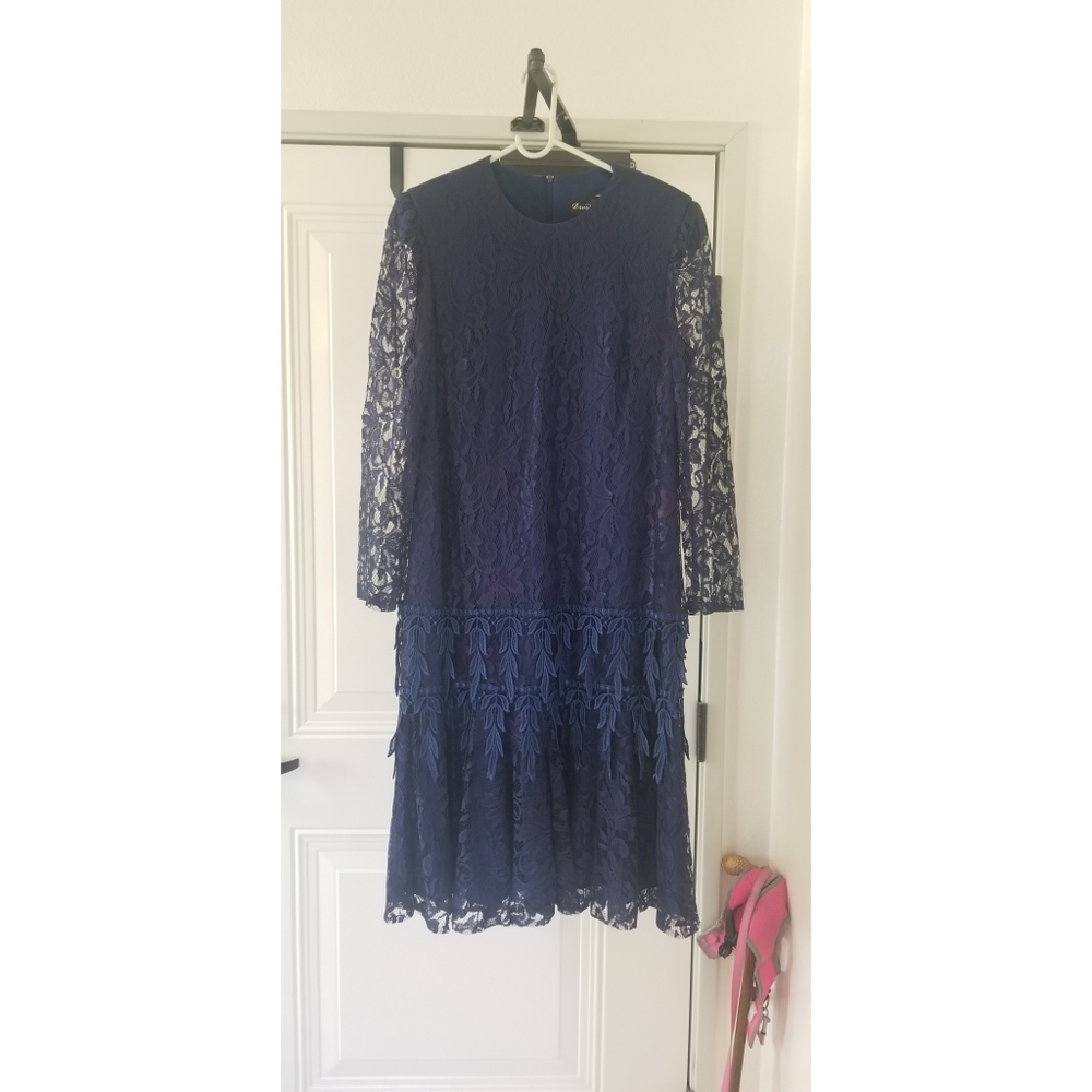 NAVY BLUE BATTENBURG LACE DRESS